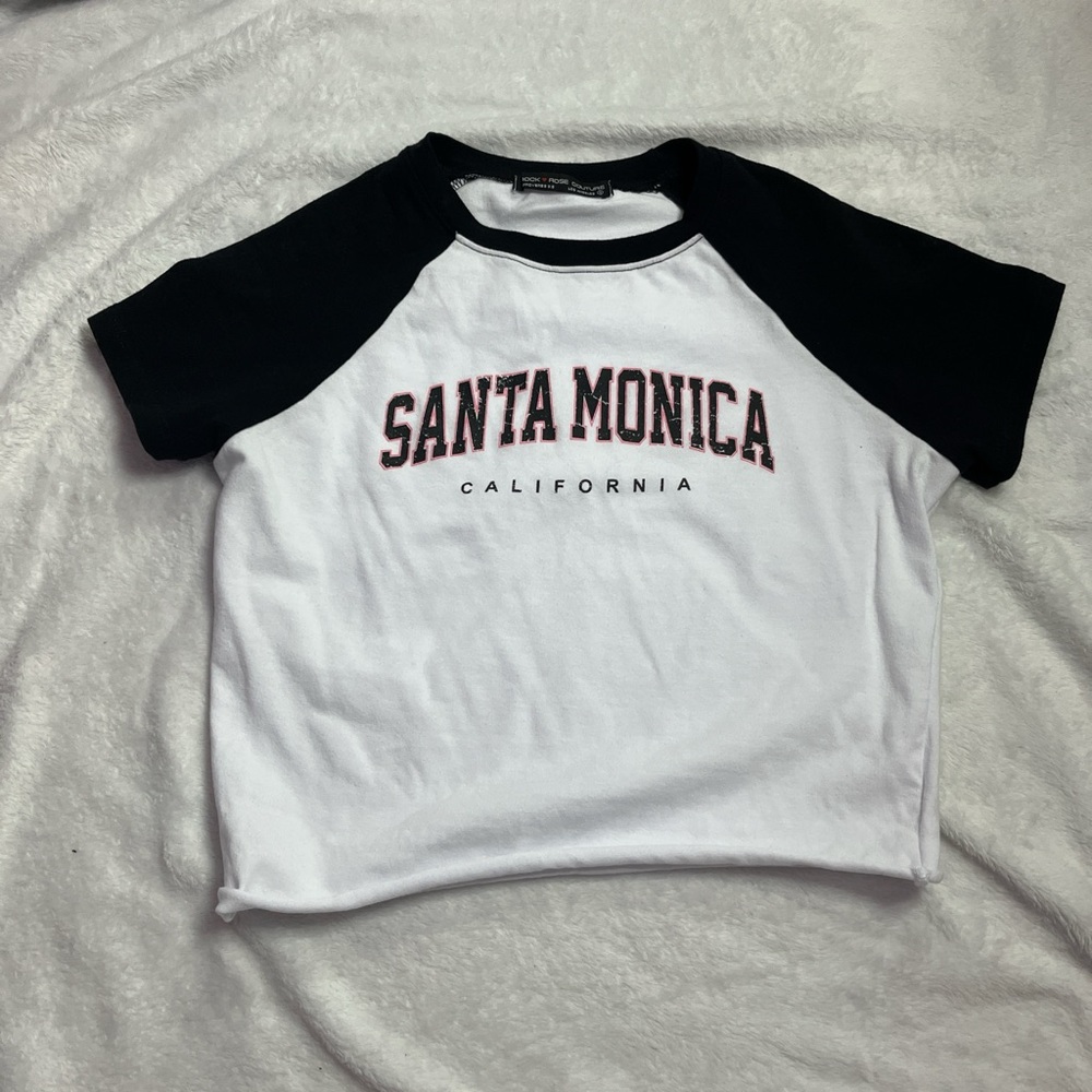 Santa Monica California Raglan T-Shirt - Black & White